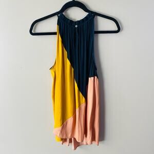 Loft colorblock trapeze swing tank navy pink mustard (Size: S)